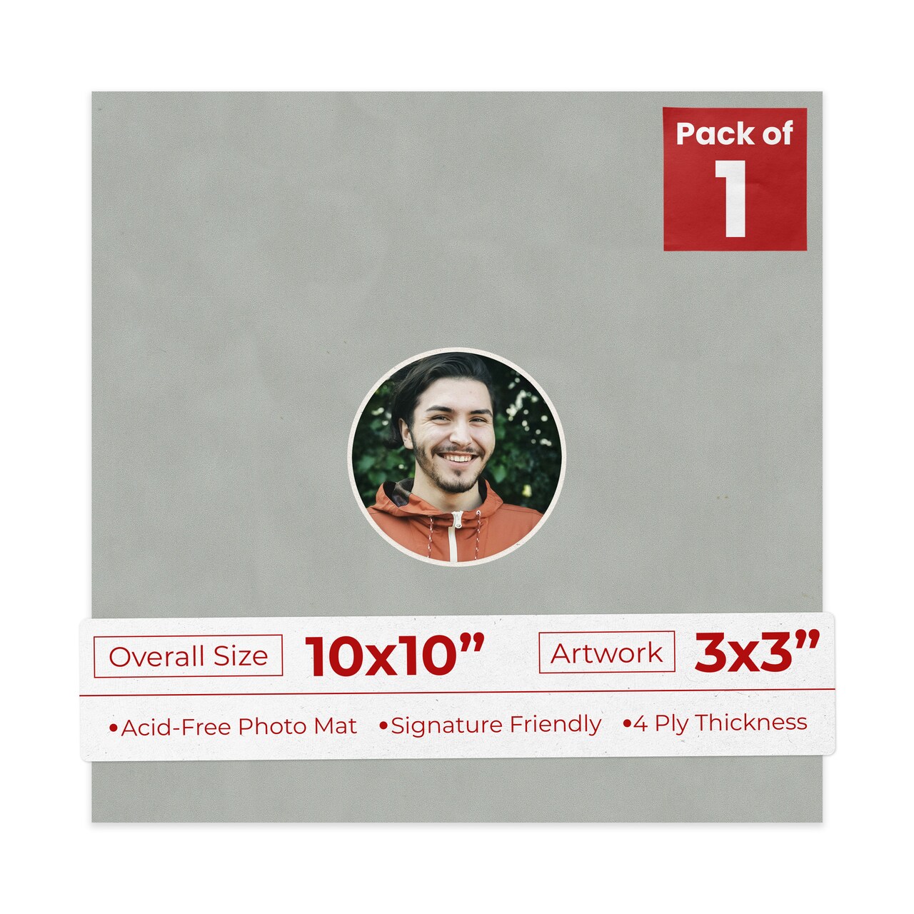 Light Grey Suede Mat Board for 10x10 Frames - Circle Opening for 3x3 Photos